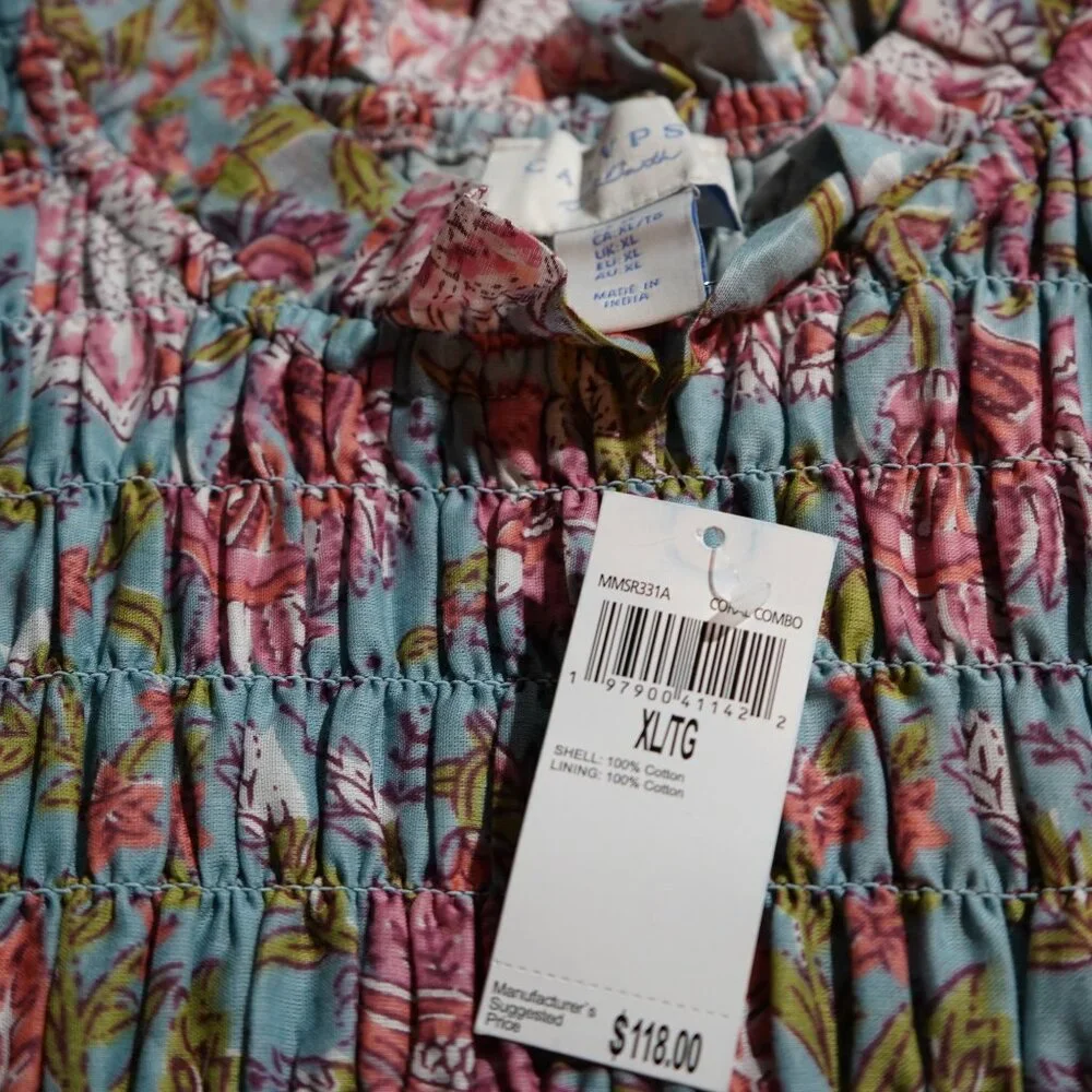 Calypso St. Barth NWT Blue Floral Print Smocked Tiered Maxi Dress XL/TG - Picture 2 of 8